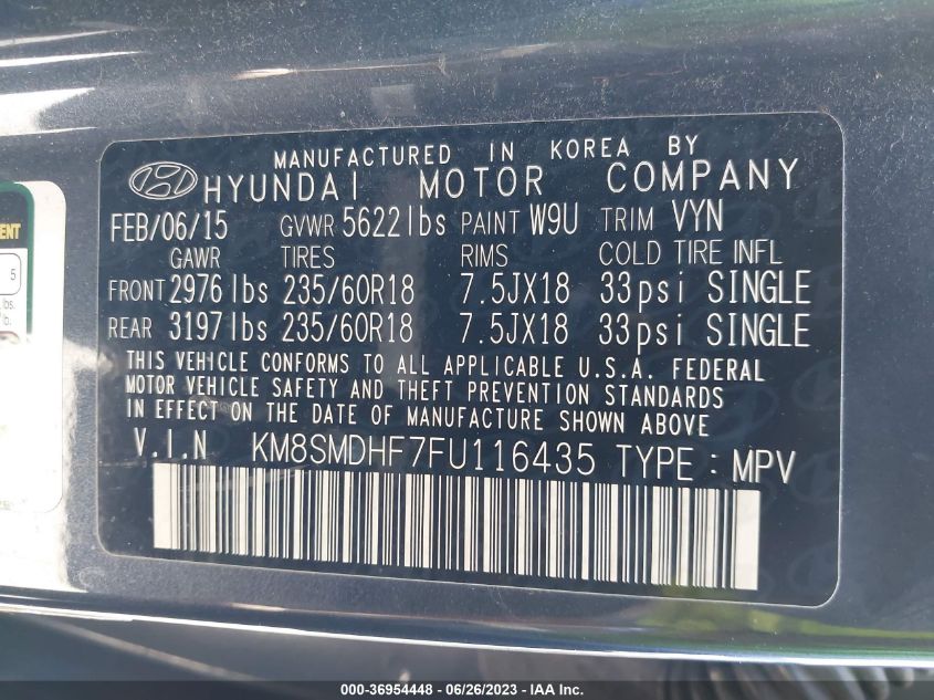 2015 HYUNDAI SANTA FE GLS - KM8SMDHF7FU116435
