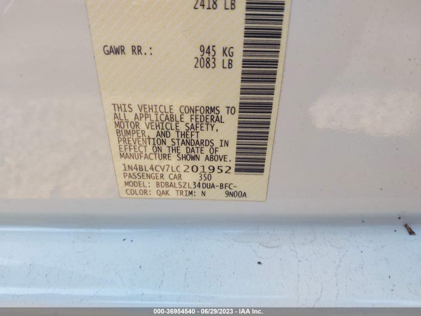 2020 NISSAN ALTIMA 2.5 SR - 1N4BL4CV7LC201952