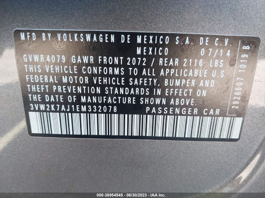 2014 VOLKSWAGEN JETTA SEDAN S - 3VW2K7AJ1EM332078