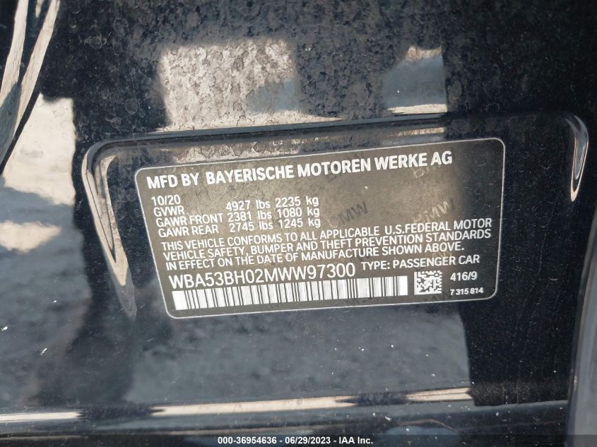 2021 BMW 5 SERIES 530I - WBA53BH02MWW97300