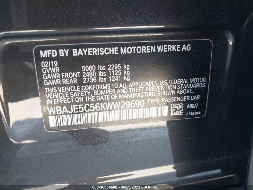 2019 BMW 5 SERIES 540I - WBAJE5C56KWW29690
