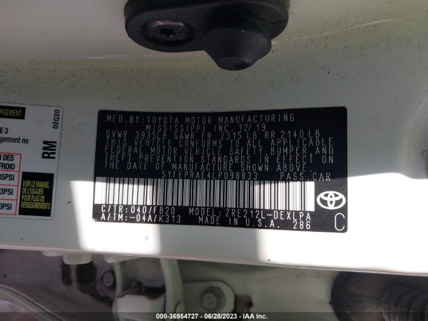 2020 TOYOTA COROLLA LE - 5YFEPRAE4LP098833