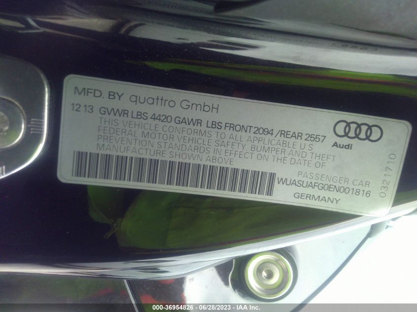 2014 AUDI R8 V8 - WUASUAFG0EN001816