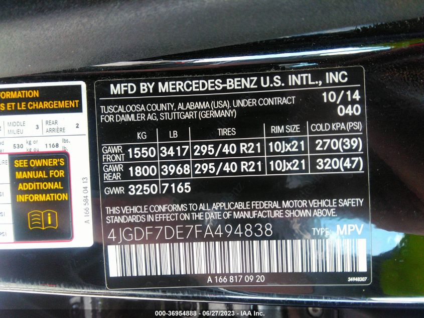 2015 MERCEDES-BENZ GL-CLASS GL 550 - 4JGDF7DE7FA494838