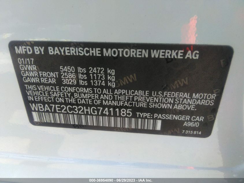 2017 BMW 7 SERIES 740I - WBA7E2C32HG741185