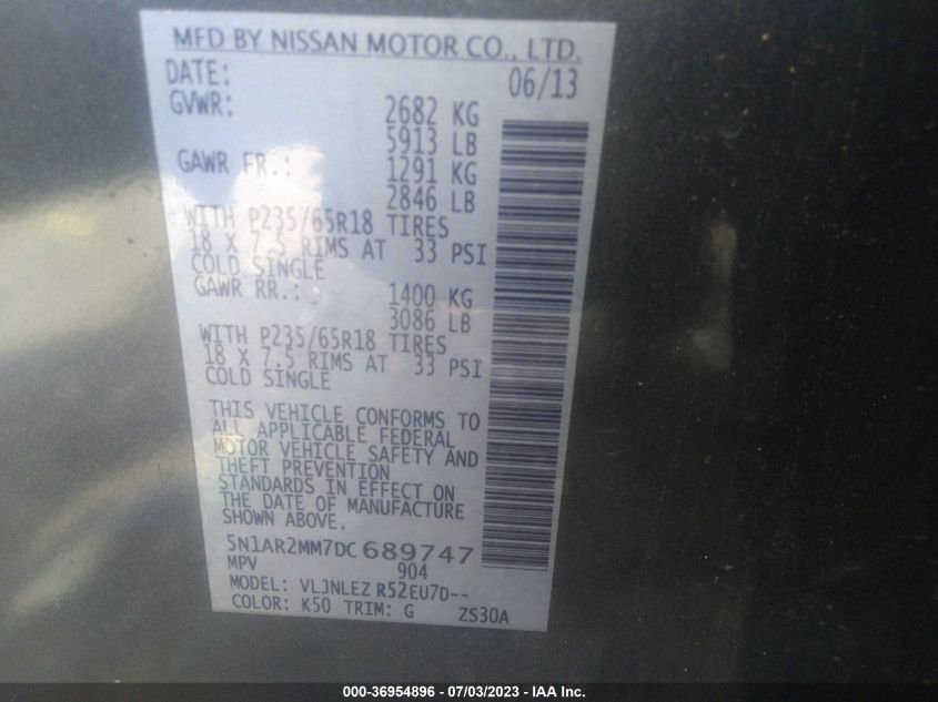 2013 NISSAN PATHFINDER SV - 5N1AR2MM7DC689747