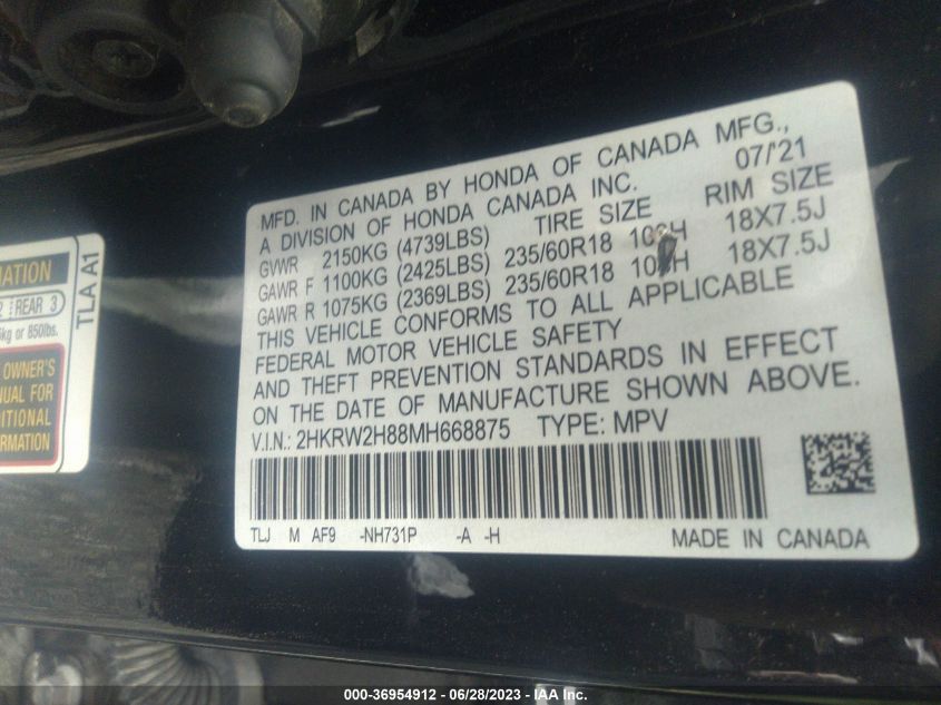 2021 HONDA CR-V EX-L - 2HKRW2H88MH668875
