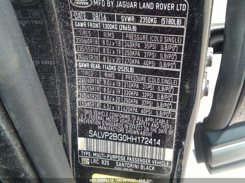 2017 LAND ROVER RANGE ROVER EVOQUE SE - SALVP2BG0HH172414