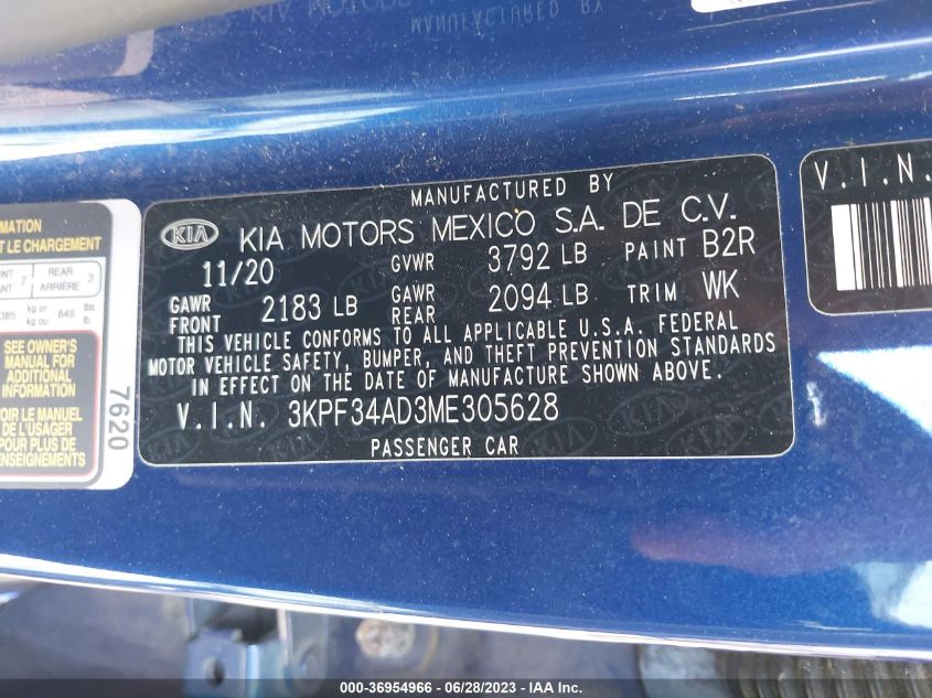 2021 KIA FORTE GT-LINE - 3KPF34AD3ME305628