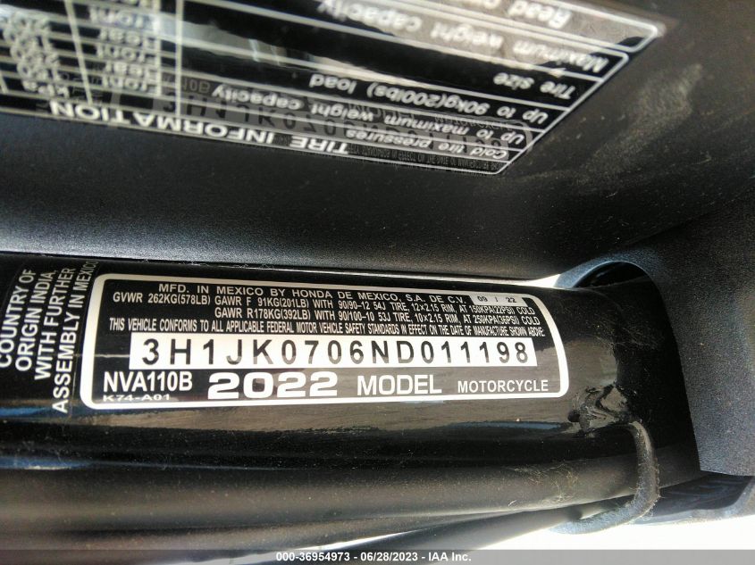2022 HONDA NVA110 B - 3H1JK0706ND011198
