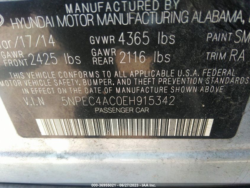 2014 HYUNDAI SONATA SE/LIMITED - 5NPEC4AC0EH915342