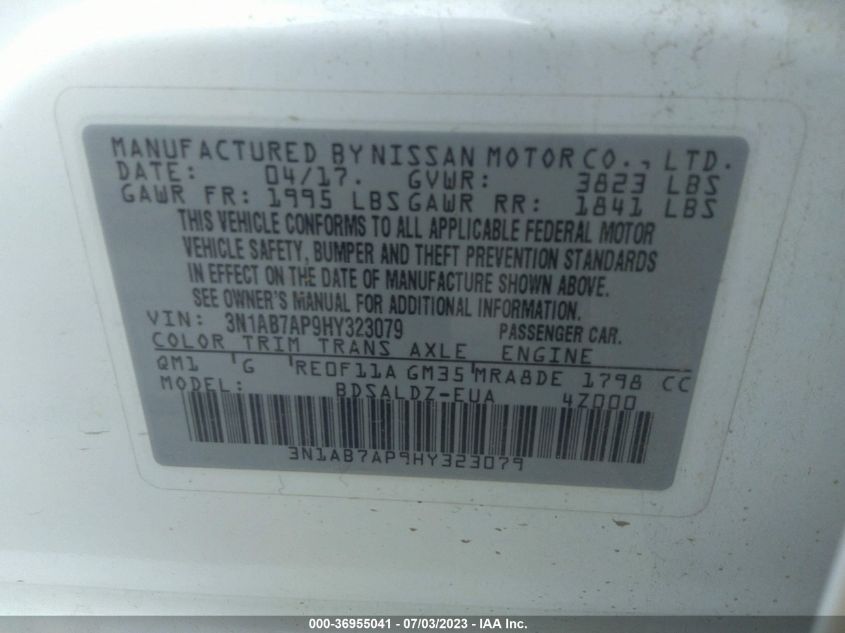 2017 NISSAN SENTRA SV - 3N1AB7AP9HY323079