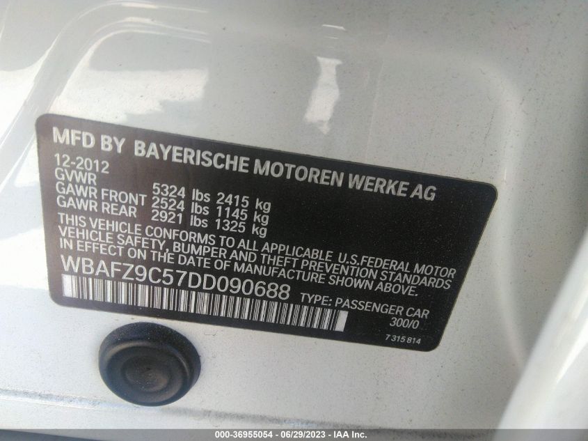 2013 BMW 5 SERIES ACTIVEHYBRID 5 - WBAFZ9C57DD090688