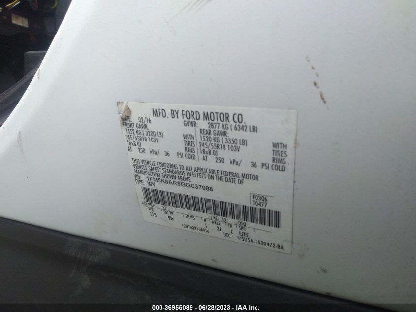 2016 FORD UTILITY POLICE 1FM5K8AR5GGC37088