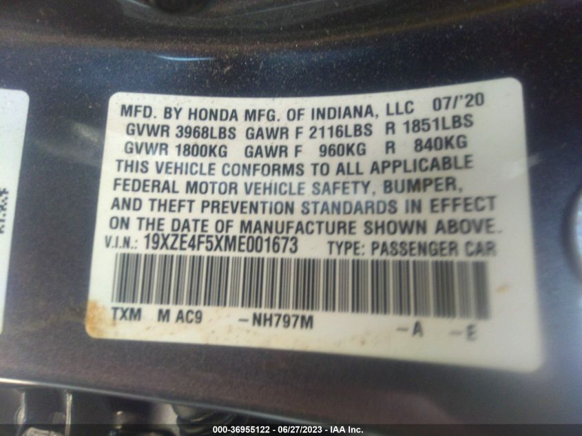 2021 HONDA INSIGHT EX - 19XZE4F5XME001673