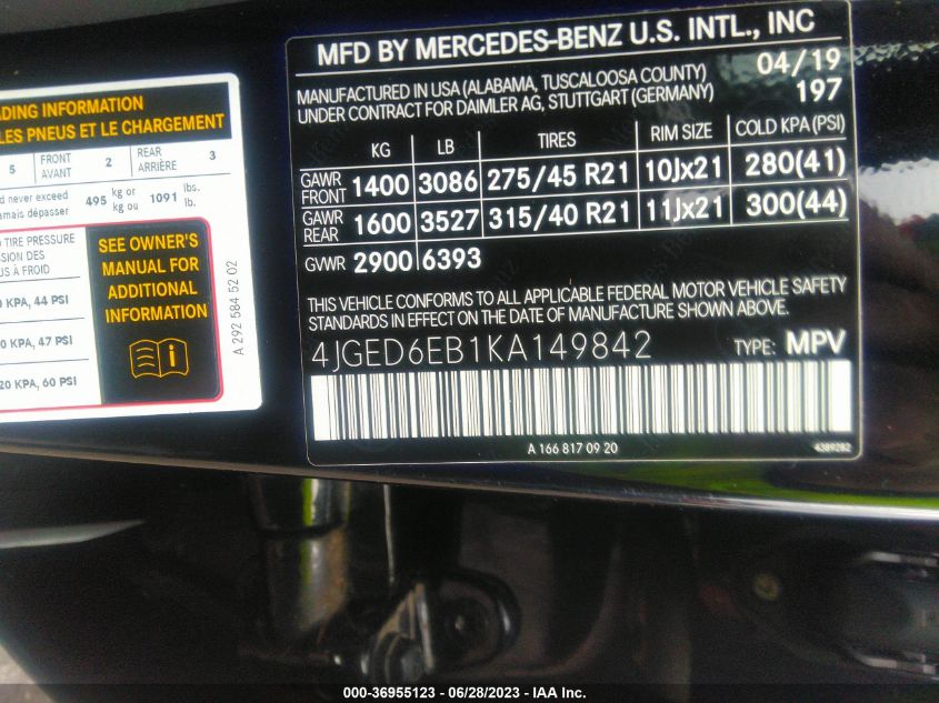 2019 MERCEDES-BENZ GLE AMG GLE 43 - 4JGED6EB1KA149842