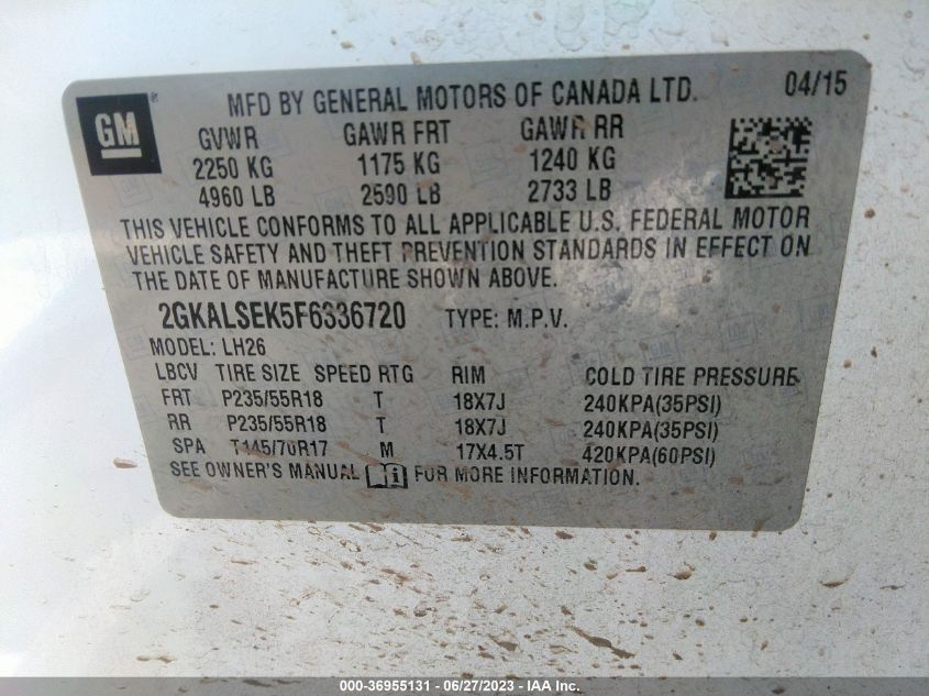 2015 GMC TERRAIN SLT - 2GKALSEK5F6336720