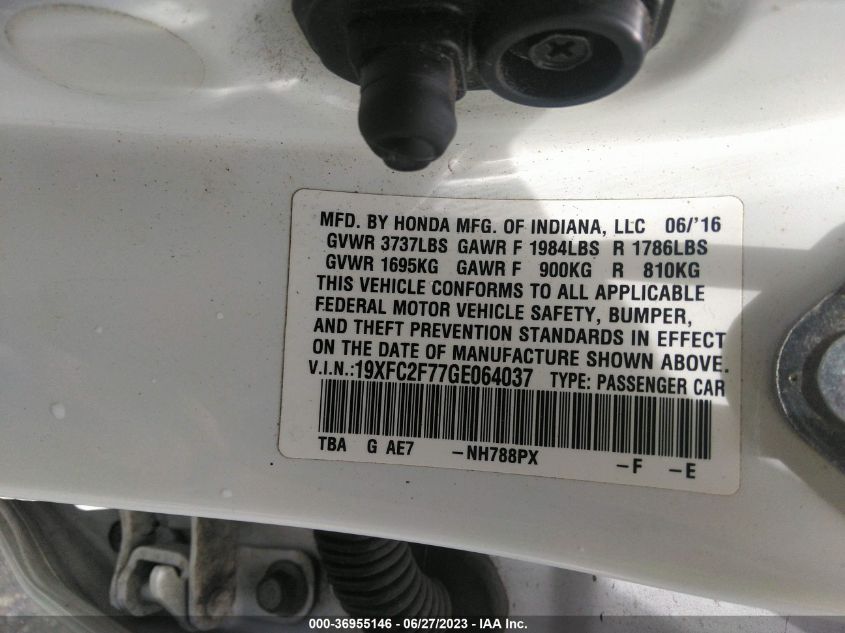2016 HONDA CIVIC SEDAN EX - 19XFC2F77GE064037