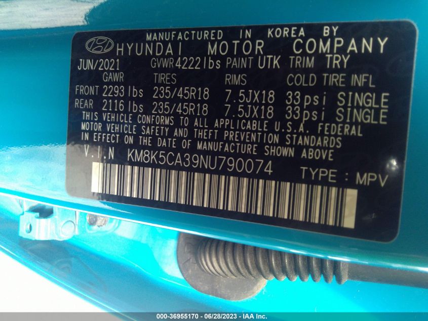 2022 HYUNDAI KONA LIMITED - KM8K5CA39NU790074