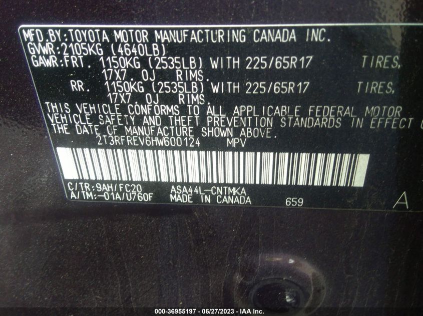 2017 TOYOTA RAV4 XLE - 2T3RFREV6HW600124