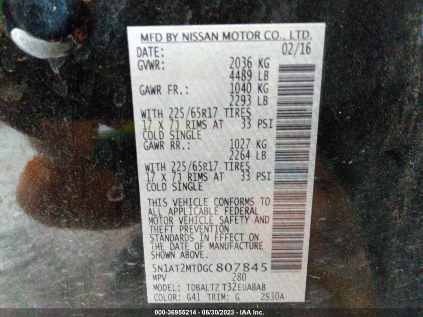 2016 NISSAN ROGUE SV - 5N1AT2MT0GC807845