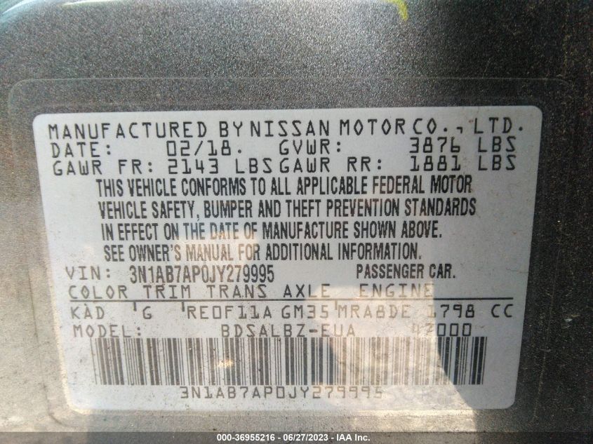 2018 NISSAN SENTRA S - 3N1AB7AP0JY279995