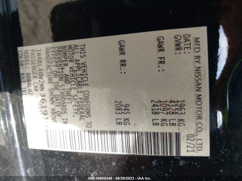 2021 NISSAN ALTIMA 2.5 SV - 1N4BL4DV2MN361919