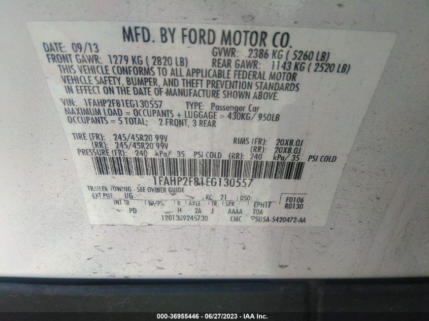 2014 FORD TAURUS LIMITED - 1FAHP2F81EG130557