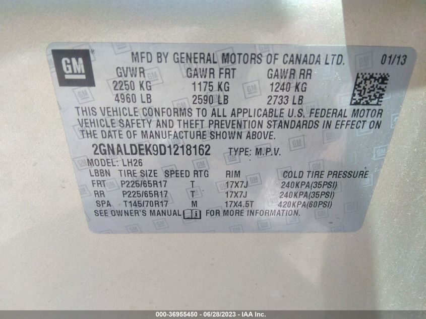 2013 CHEVROLET EQUINOX LT - 2GNALDEK9D1218162