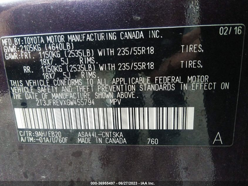 2016 TOYOTA RAV4 SE - 2T3JFREVXGW455794