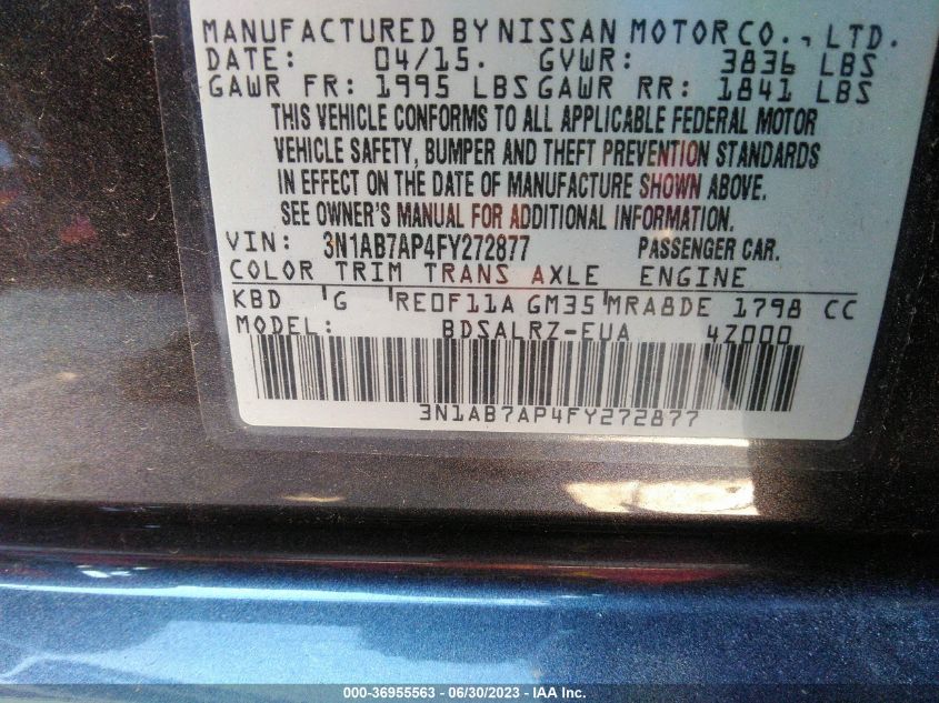 2015 NISSAN SENTRA SR - 3N1AB7AP4FY272877