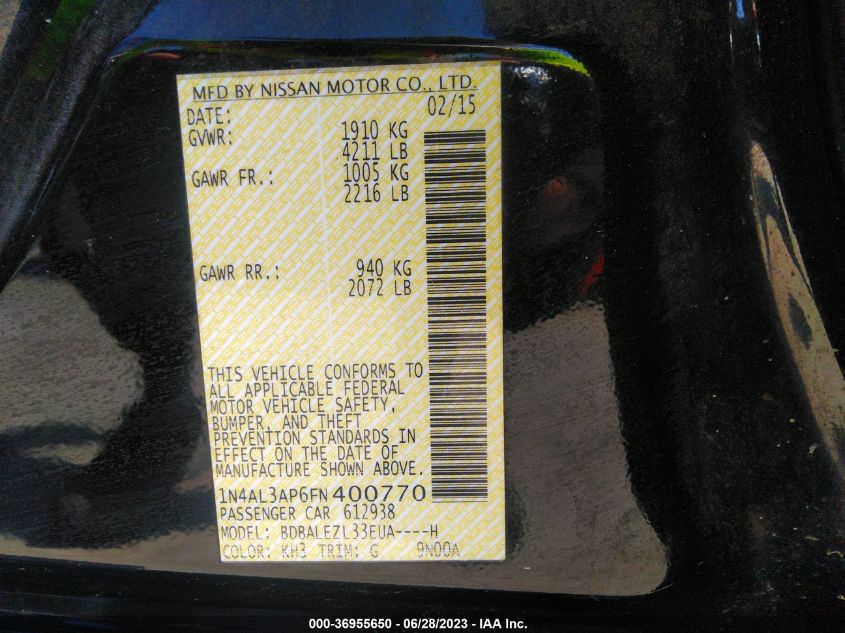 2015 NISSAN ALTIMA 2.5 S - 1N4AL3AP6FN400770