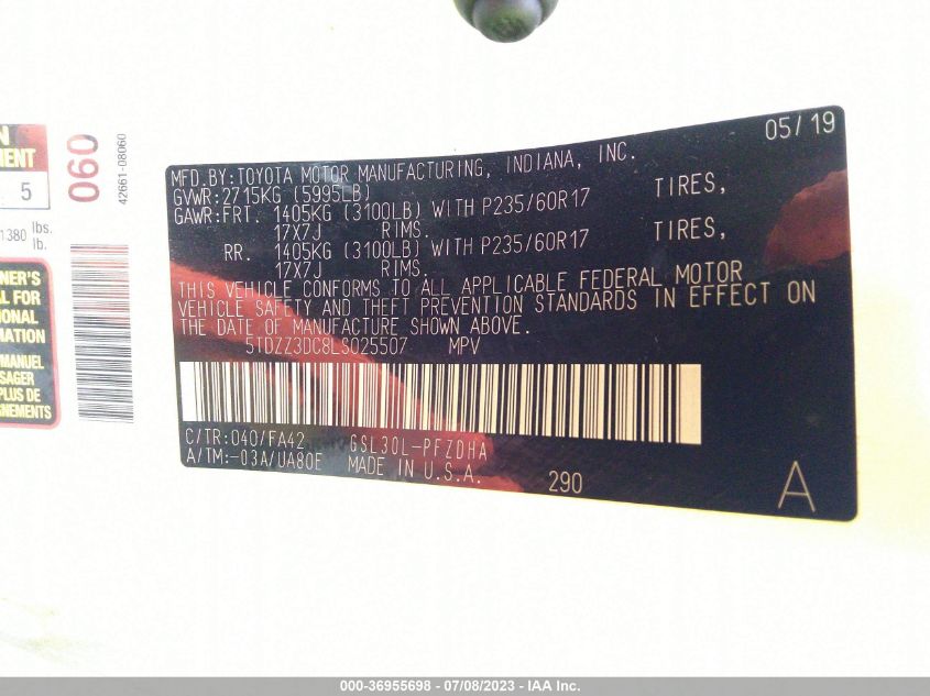 2020 TOYOTA SIENNA L - 5TDZZ3DC8LS025507