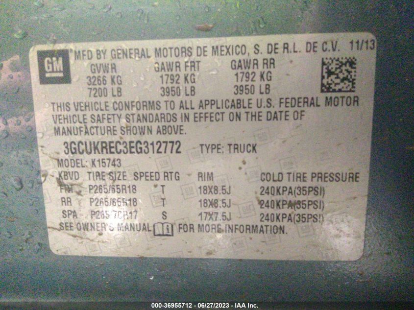 2014 CHEVROLET SILVERADO 1500 LT - 3GCUKREC3EG312772