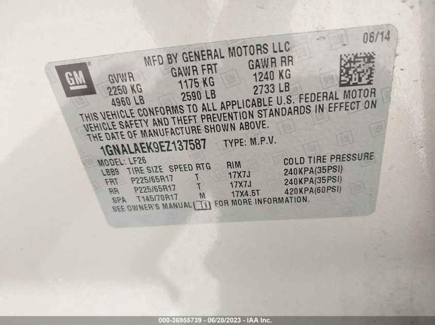 2014 CHEVROLET EQUINOX LS - 1GNALAEK9EZ137587