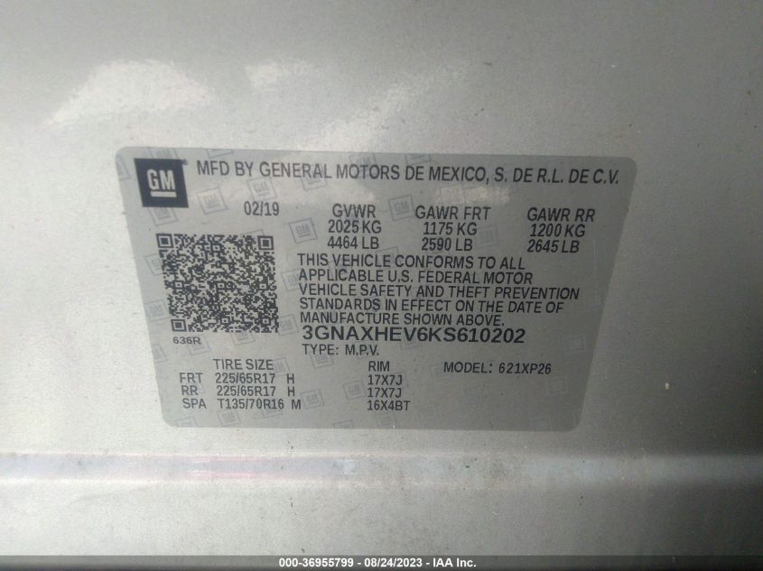 2019 CHEVROLET EQUINOX LS - 3GNAXHEV6KS610202