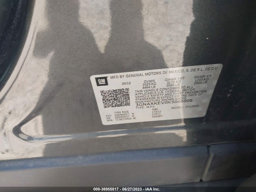 2019 CHEVROLET EQUINOX LT - 3GNAXKEV0KS665905