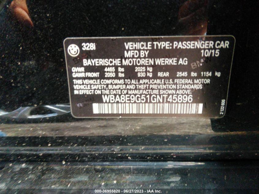 2016 BMW 328I - WBA8E9G51GNT45896