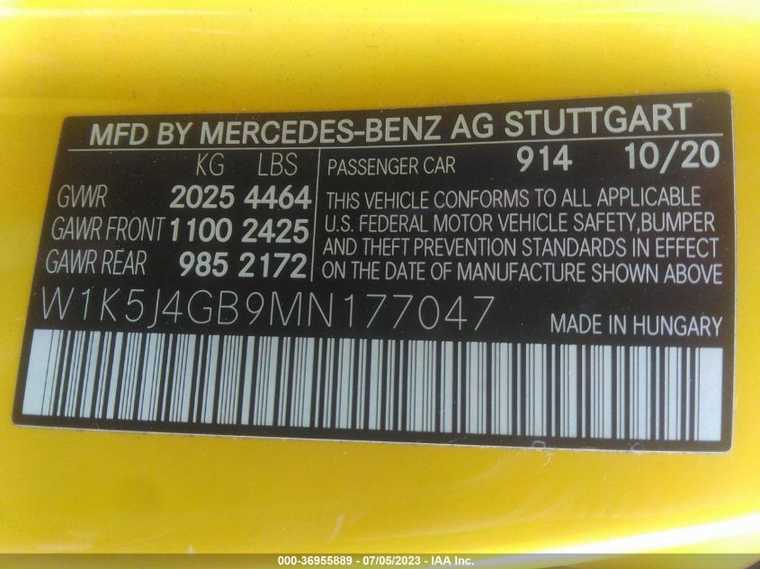 2021 MERCEDES-BENZ CLA CLA 250 - W1K5J4GB9MN177047