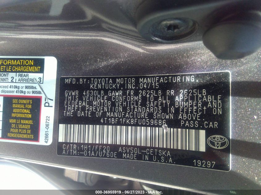 2015 TOYOTA CAMRY XLE/SE/LE/XSE - 4T1BF1FK8FU059686