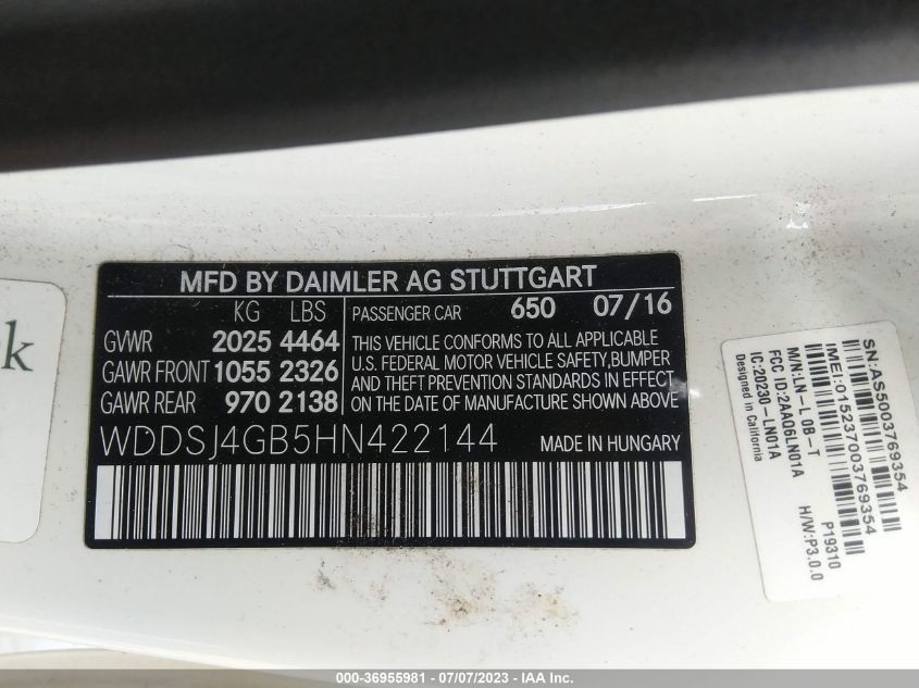 2017 MERCEDES-BENZ CLA 250 - WDDSJ4GB5HN422144