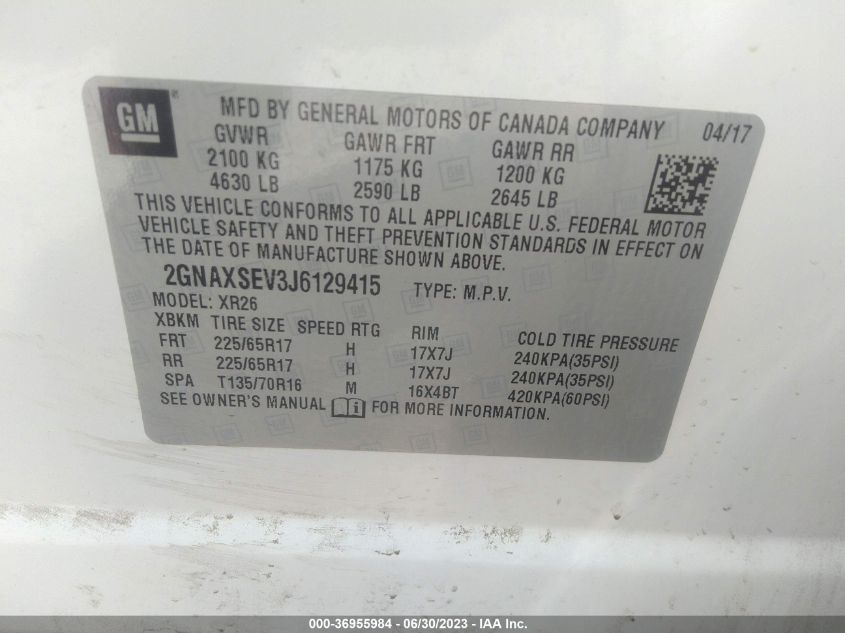 2018 CHEVROLET EQUINOX LT - 2GNAXSEV3J6129415