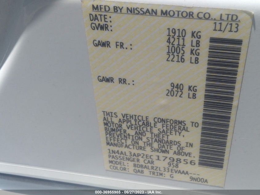 2014 NISSAN ALTIMA 2.5 S - 1N4AL3AP2EC179856