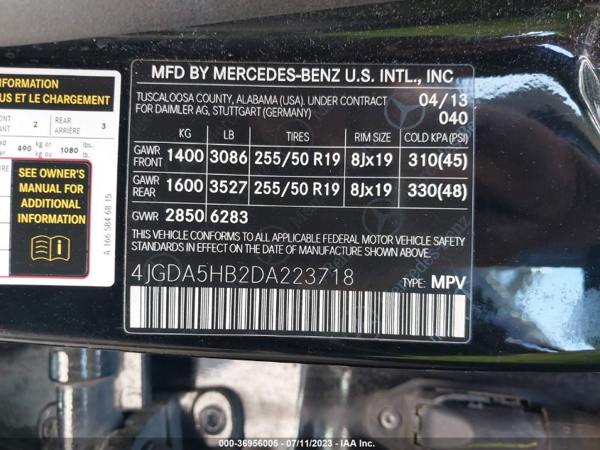 2013 MERCEDES-BENZ M-CLASS ML 350 - 4JGDA5HB2DA223718