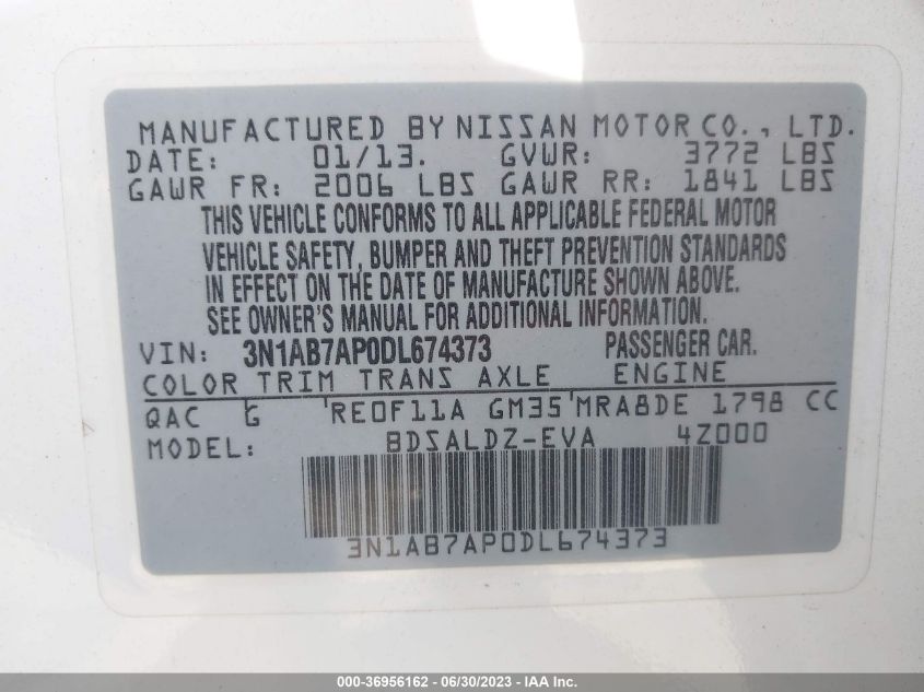 2013 NISSAN SENTRA SV - 3N1AB7AP0DL674373