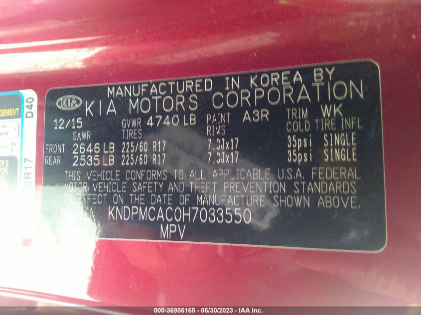 2017 KIA SPORTAGE LX - KNDPMCAC0H7033550