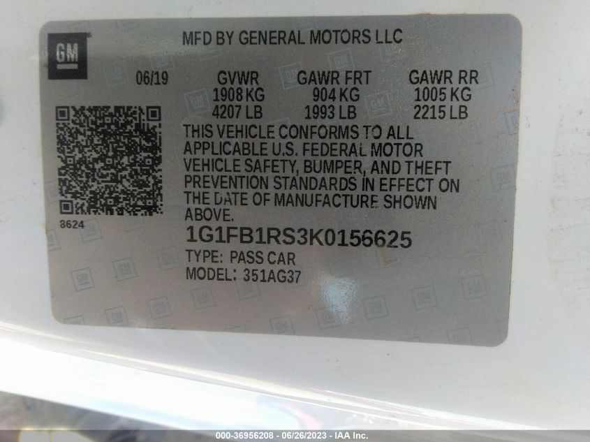 2019 CHEVROLET CAMARO 1LT - 1G1FB1RS3K0156625