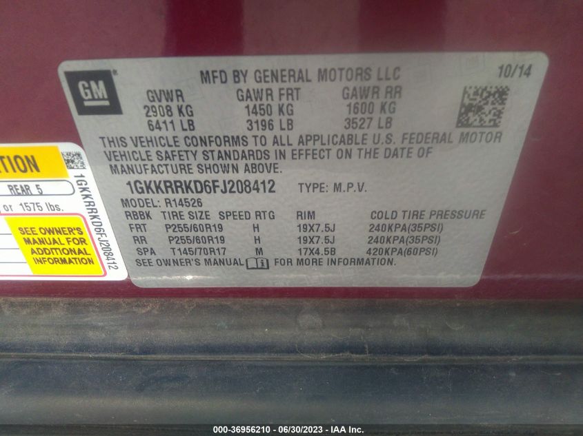 2015 GMC ACADIA SLT - 1GKKRRKD6FJ208412