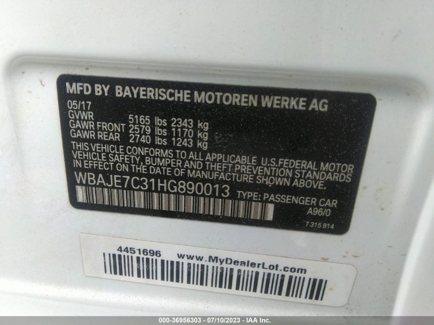 2017 BMW 540I XDRIVE - WBAJE7C31HG890013