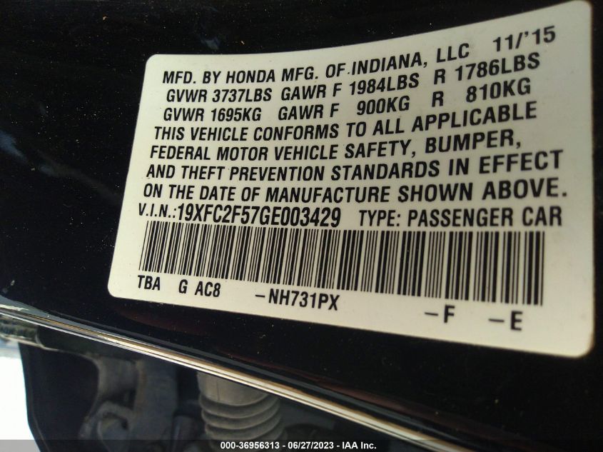 2016 HONDA CIVIC SEDAN LX - 19XFC2F57GE003429